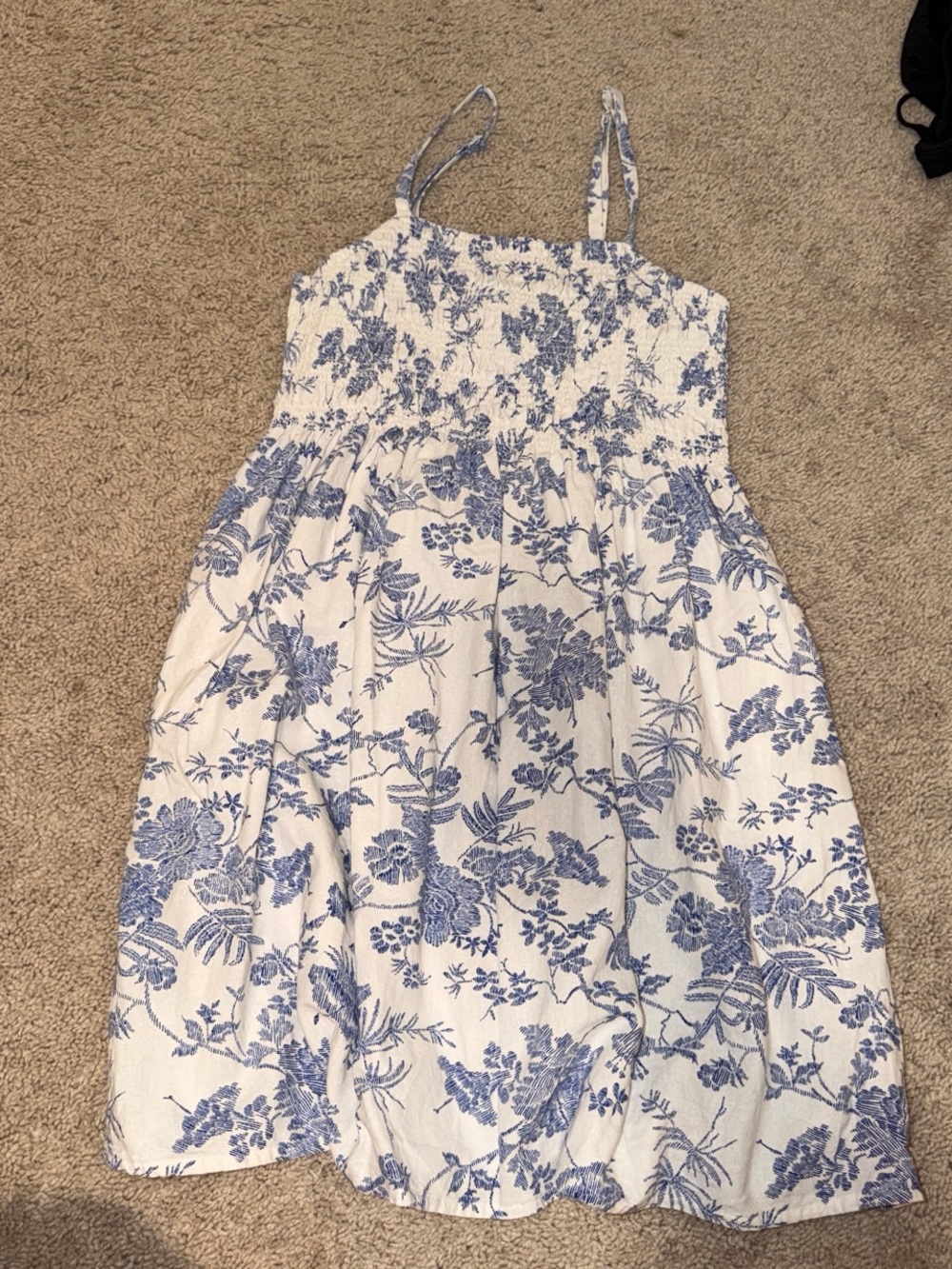 White Sundress with Blue Floral Print
